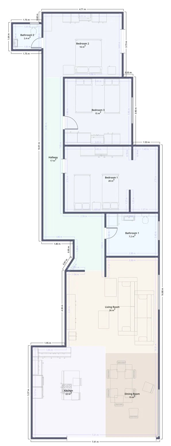 Floor plan of Wren Valley Suites, Three-bedroom flat