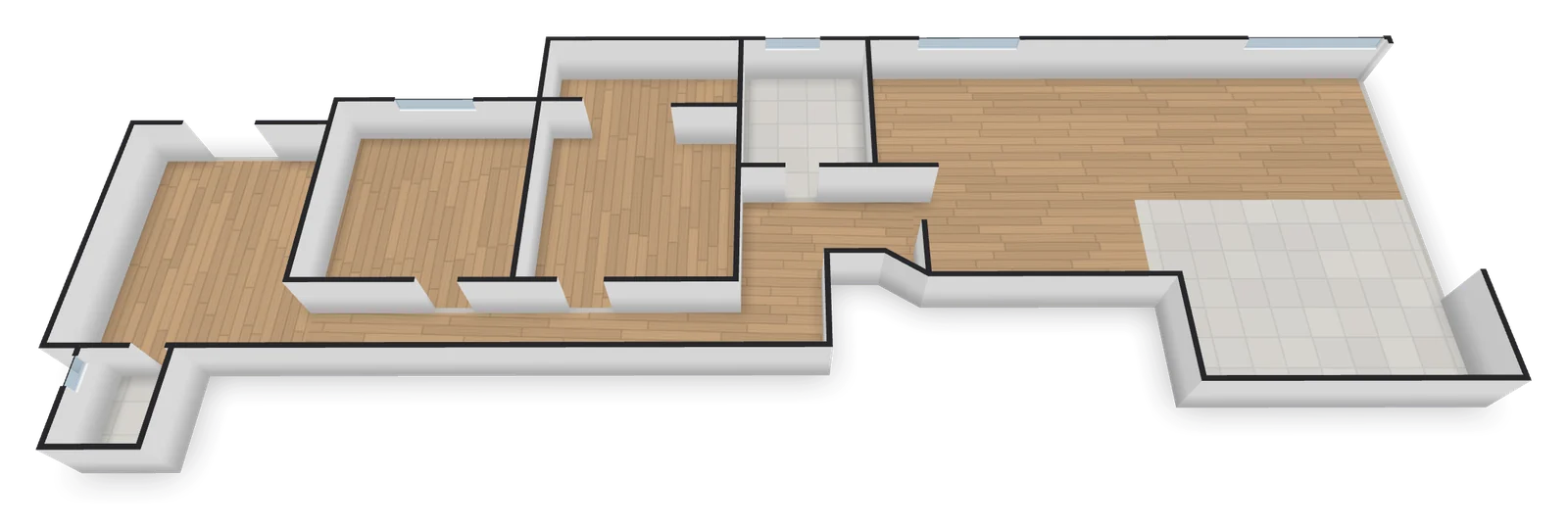 3D floor plan of a three-bedroom flat in St Paul's Bay, seen from above